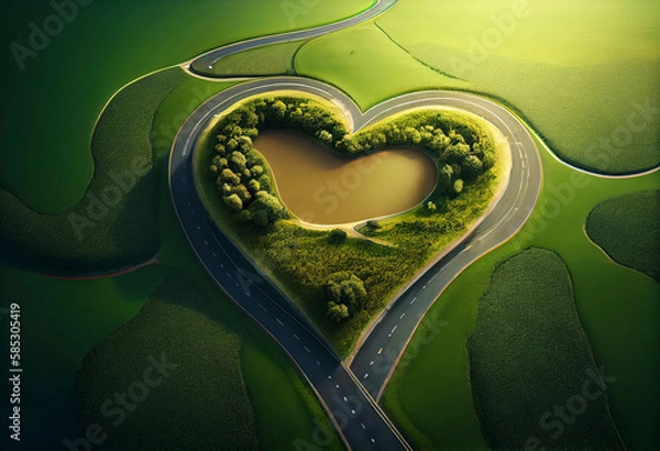 Fototapeta Aerial view of fileld in Form of Heart,