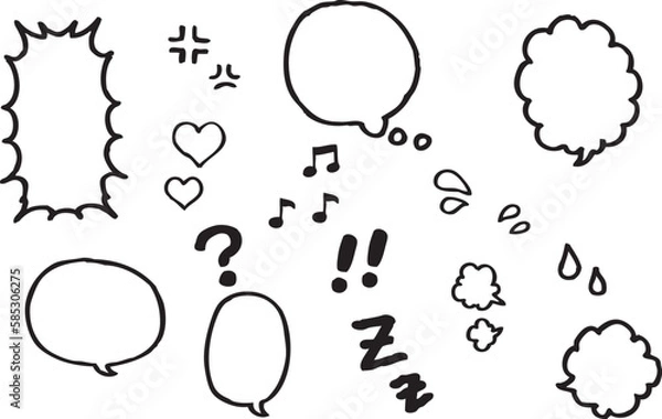 Obraz シンプルな手描きのフキダシ記号セット(線画）