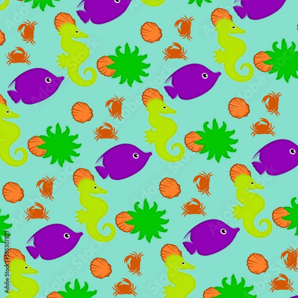 Fototapeta Vector pattern of Sea creatures.
