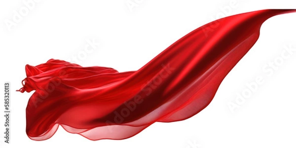 Fototapeta A fluttering long red silk appears to be flying freely against a transparent backdrop, creating an elegant and captivating display.Generative AI
