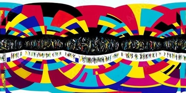 Fototapeta Photo of a diverse group of people posing in front of a colorful mirror