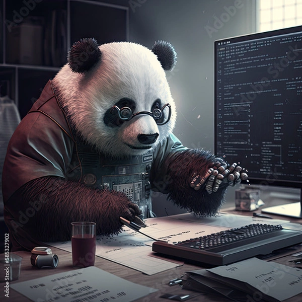 Fototapeta Panda robot informaticien