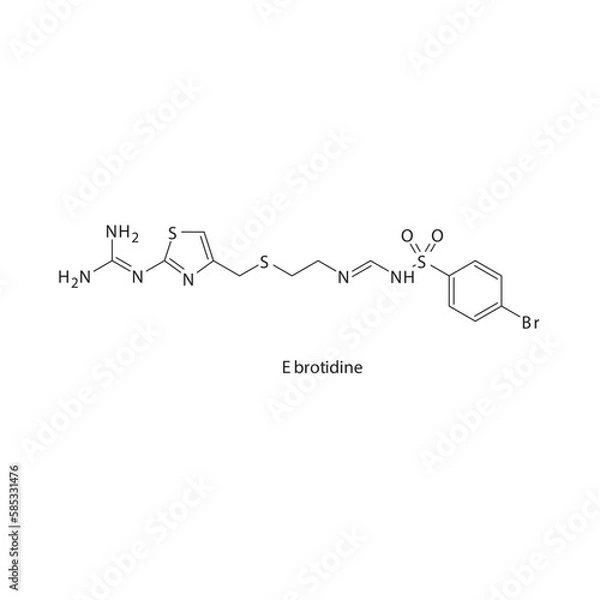 Fototapeta Ebrotidine  flat skeletal molecular structure H2 receptor antagonist drug used in heartburn, peptic ulcer treatment. Vector illustration.