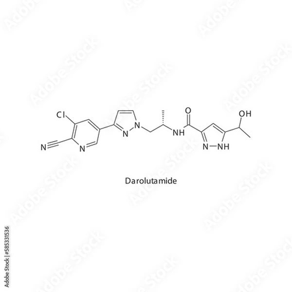 Obraz Darolutamide flat skeletal molecular structure Androgen receptor antagonist drug used in Prostate cancer treatment. Vector illustration.