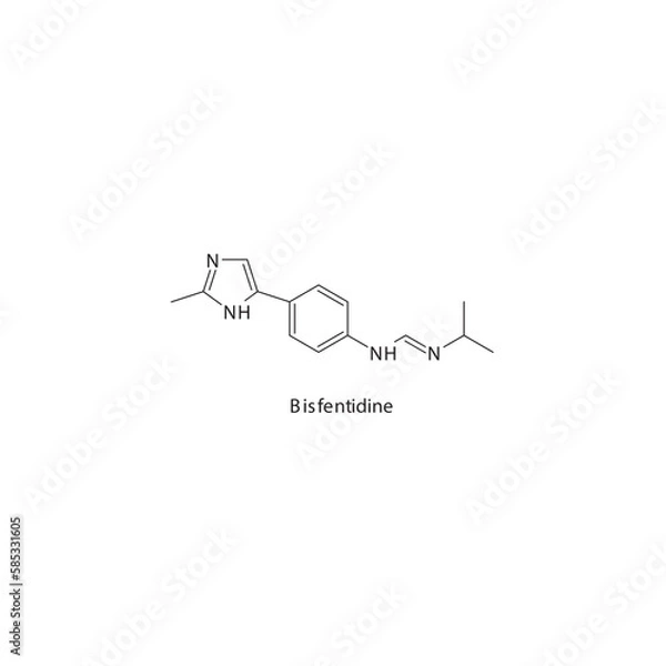 Obraz Bisfentidine flat skeletal molecular structure H2 receptor antagonist drug used in heartburn, peptic ulcer treatment. Vector illustration.