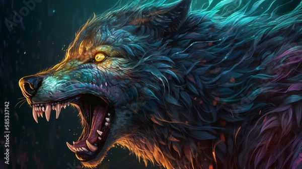 Fototapeta Fenrir, the Fierce Norse Wolf and Symbol of Strength, generative AI
