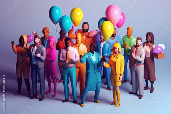 Fototapeta Low Poly Generative AI of Diverse Group Celebrating Milestone. Multicultural Office Celebration. Employees Celebrating Success