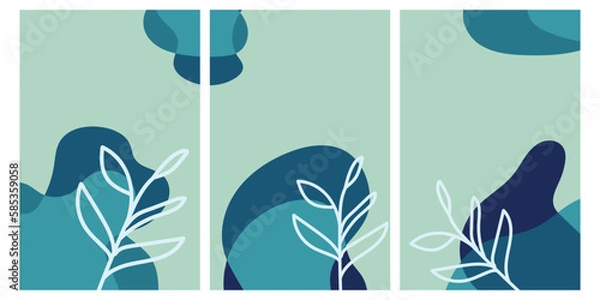 Fototapeta Abstract colorful background botanical mid century wall art template