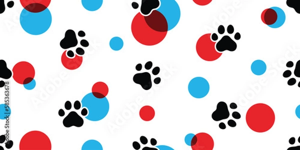 Fototapeta dog paw seamless pattern polka dot rgb color footprint french bulldog vector puppy food pet toy breed cartoon doodle repeat wallpaper tile background illustration design isolated