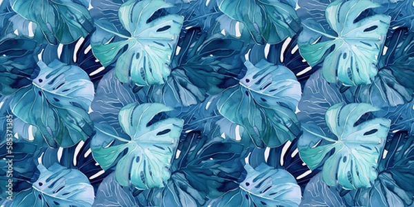 Obraz Monstera repeating pattern background, tropical leaves, abstract art design – created with generative AI