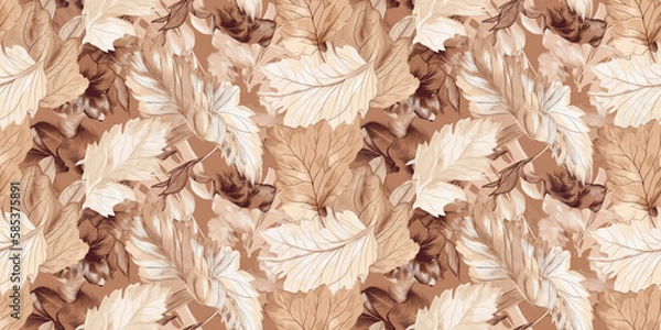 Fototapeta Brown repeating pattern background, tropical leaves, abstract art design – created with generative AI