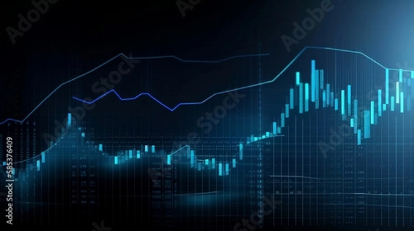 Obraz business economic charts with flashing effects, stock analysis, trading, cryptocurrencies, investments. generative ai
