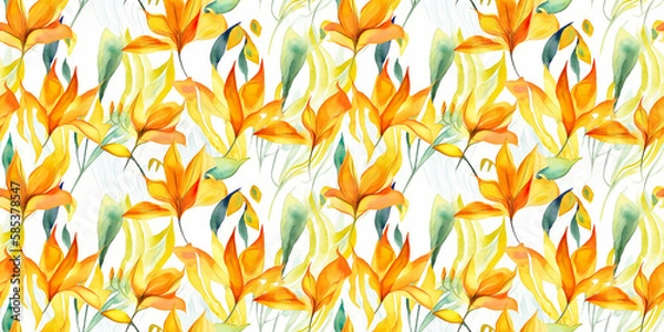 Fototapeta Masdevallia repeating pattern background, tropical leaves, abstract art design – created with generative AI