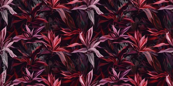 Obraz Cryptanthus repeating pattern background, tropical leaves, abstract art design – created with generative AI