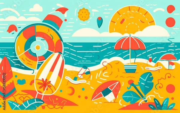 Fototapeta Summer patterns and wallpapers in warm light colors with shapes and objects the give off a good summer vibe. Illustrative Generative AI.