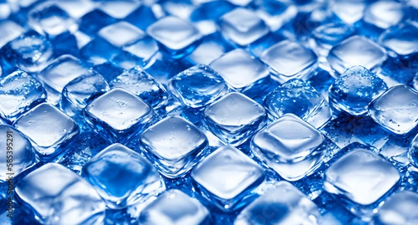 Fototapeta Ice cubes that have been colored blue. The ice cubes are transparent, which allows you to see their structure and texture  Generative AI.