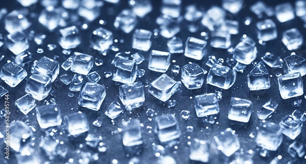Fototapeta Ice cubes that have been colored blue. The ice cubes are transparent, which allows you to see their structure and texture  Generative AI.