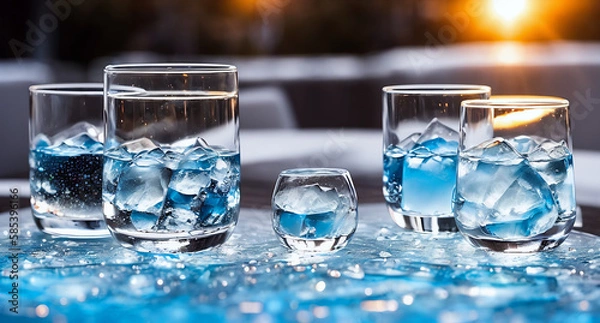 Fototapeta ice cubes in glasses.Generative AI.