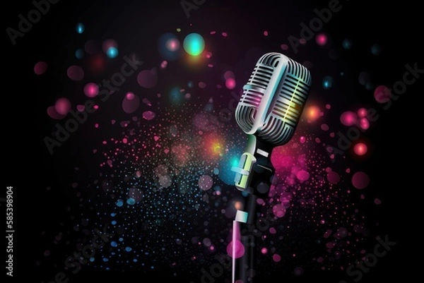 Fototapeta Bright music poster with microphone of glitter place for text. Vector illustration, Generative AI
