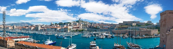 Fototapeta Panoramic view of the Vieux port of Marseille, France