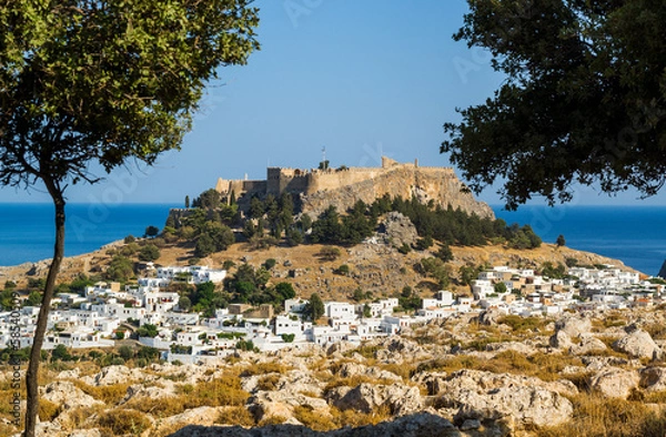 Fototapeta Town of Lindos and Acropolis on the island of Rhodes, Greece