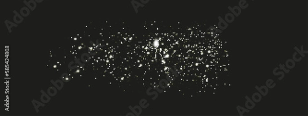Fototapeta Abstract sparkling shiny texture. Shiny particle effect. Silver glittering trail of space star dust from shiny particles on a dark background.