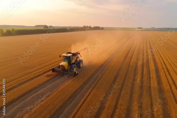 Fototapeta Tractor is going trough agriculture field, agribusiness. Ai generative