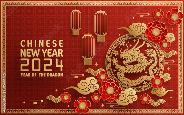 Fototapeta Happy chinese new year 2024 year of the chinese dragon zodiac
