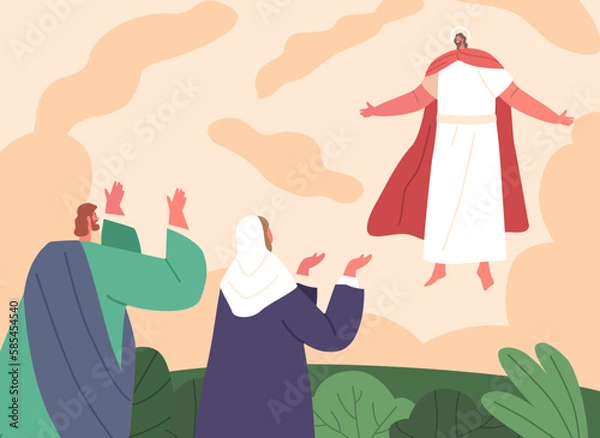 Fototapeta Ascension Of Jesus Scene, Moment When Jesus Christ Ascended Into Heaven In Presence Of His Disciples. Significant Event