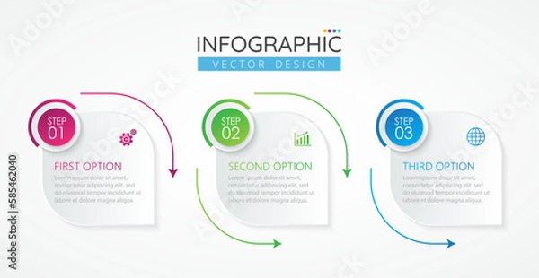 Fototapeta Business Infographic design template with icons and 3 options or steps. Abstract elements of graph, diagram, parts or processes. Vector template for presentation.