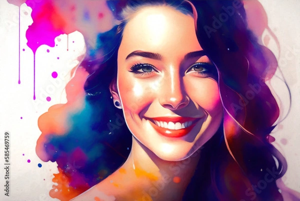 Obraz Colorful portrait of a young woman. Generative AI