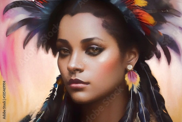 Obraz Extravagant fashion portrait of an attractive African American. Generative AI