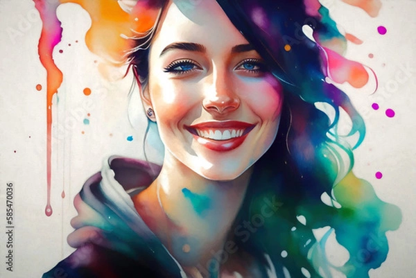 Obraz Colorful portrait of a young woman. Generative AI