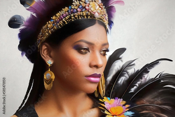 Obraz Creative expressive portrait of a stylish African American woman. Generative AI