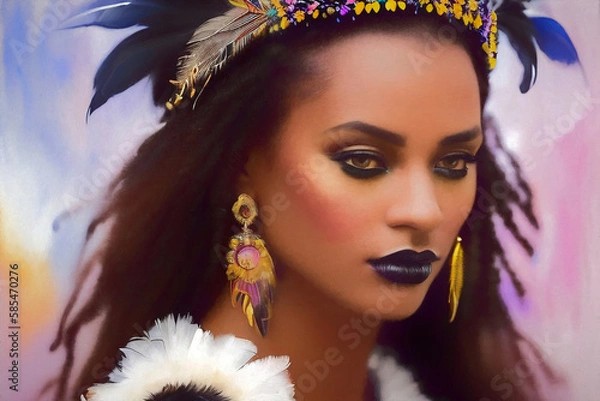 Obraz Extravagant fashion portrait of an attractive African American. Generative AI