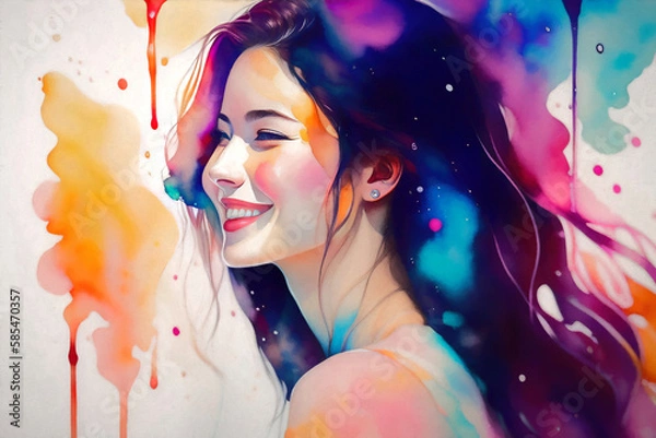 Obraz Colorful portrait of a young woman. Generative AI