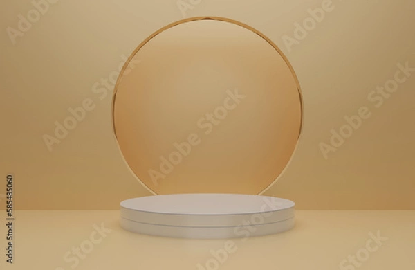 Fototapeta 3d render of minimalist podium showcase stage in interior room yellow or gold studio and lighting for product display abstract background.