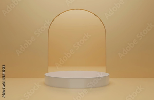 Fototapeta 3d render of minimalist podium showcase stage in interior room yellow or gold studio and lighting for product display abstract background.