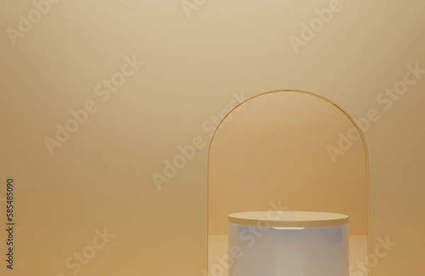 Fototapeta 3d render of minimalist podium showcase stage in interior room yellow or gold studio and lighting for product display abstract background.