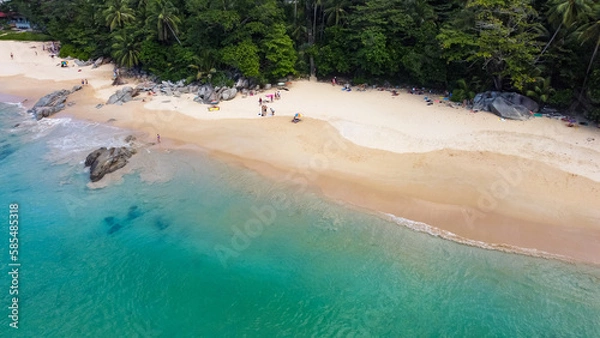 Fototapeta Aerial view of Nai Thon beach, Phuket, Thailand. Beautiful view from above. Turquoise waters of Andaman Sea on sunny day, Southeast Asia. 