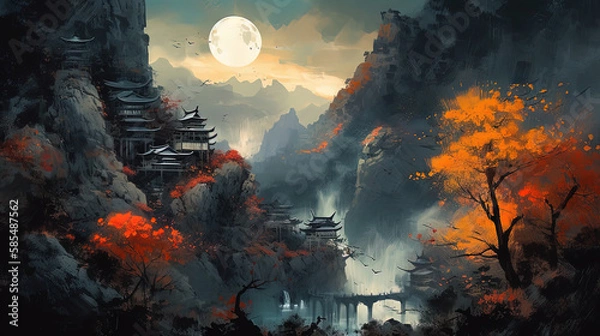 Obraz japanese landscape ink wallpaper