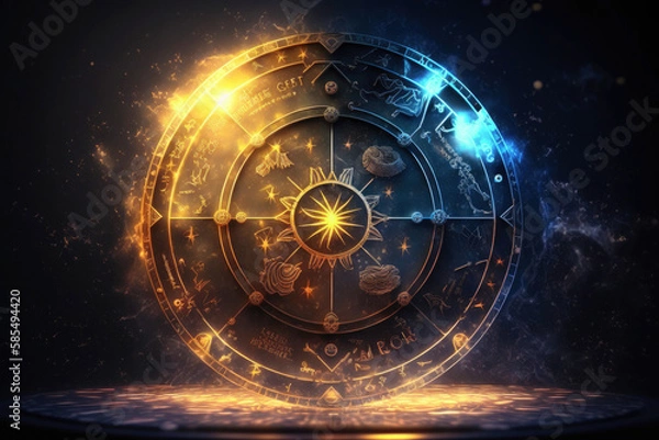 Fototapeta Wheel of Destiny, Horoscope and Astrology background created with Generative AI technology.