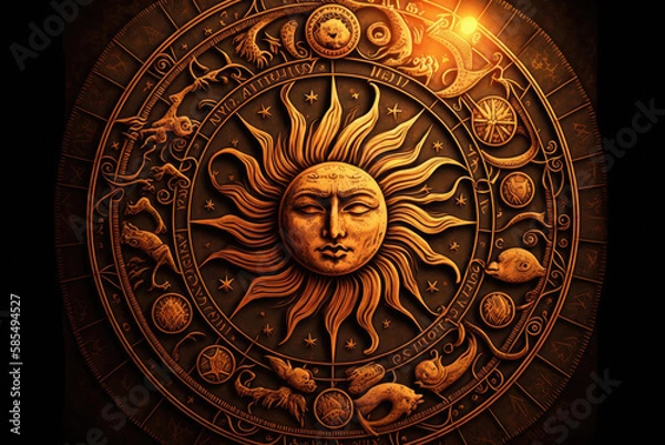 Fototapeta Sun horoscope and astrology background. Created with Generative AI technology.