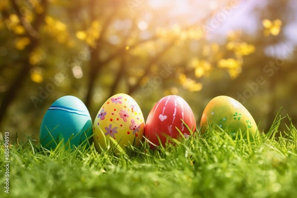 Obraz A Row of Colored Easter Eggs on a Sunny Day
