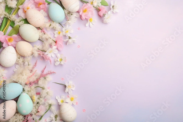 Fototapeta Easter Joy: A Bunch of Eggs Sitting on Top of a Pile of Flowers in Lovely Pastel Colors