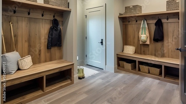 Fototapeta Rustic Chic Mudroom Oasis: A Spacious and Organized Entryway Solution
