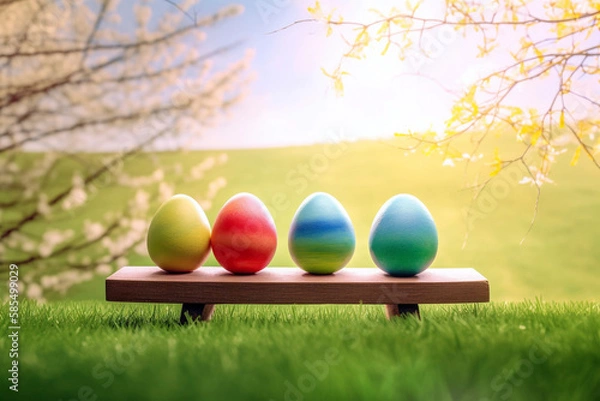 Fototapeta A Colorful Row of Easter Eggs on a Sunny Springtime Morning: Capturing the Details and Vivid Colors of the Holiday Season.