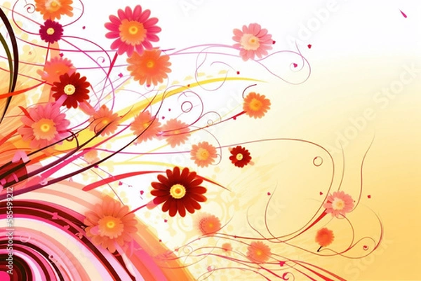 Fototapeta A Vibrant & Colorful Floral Explosion in a Chaotic Flowery Background