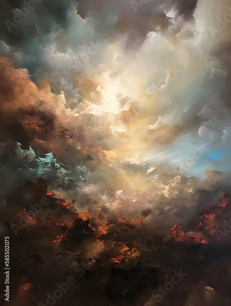Fototapeta A beautiful paradise, oil paint. Generative AI