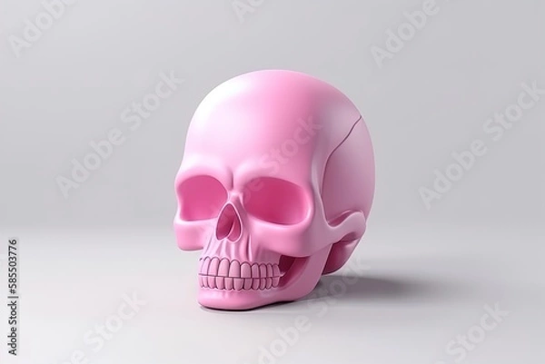 Obraz Detailed pink human skull 3d render illustration on isolated white background